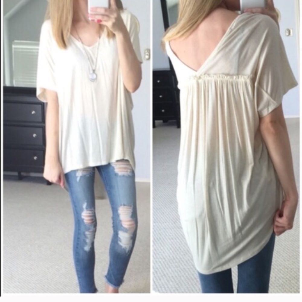 Oatmeal V Neck Back Top